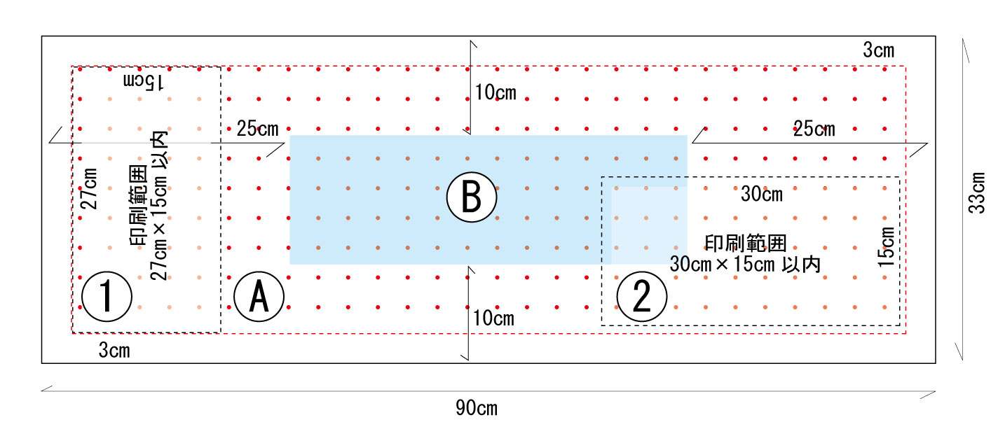 手拭いの名入れの場合での印刷可能範囲